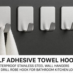 Self Adhesive Towel Hooks Waterproof Stainless Steel Wall Hangers No Drill Robe Hook For Bathroom Kitchen Closet