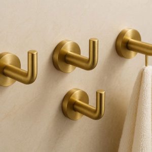 11 Brushed Gold Towel Hooks Solid Brass Wall Mounted Bathroom Robe Hook Luxury Coat Clothes Hanger Hardware Stand