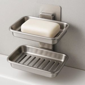 Stainless Steel Soap Dish Double Layer Detachable Soap Holder Tray Metal Storage Organizer For Bathroom Shower Kitchen