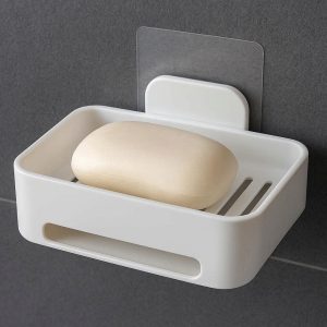 Wall Mounted Soap Dish Self Adhesive No Drill Plastic Shower Soap Holder Saver Box Tray Bathroom Storage Organizer