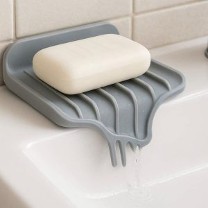 Silicone Soap Dish Flexible Saver Tray Non Slip Waterfall Self Draining Soap Holder For Shower Bathroom Kitchen Sink