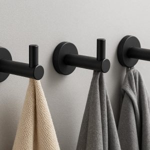 Matte Black Towel Hooks Stainless Steel Wall Mounted Bathroom Robe Hook Heavy Duty Coat Clothes Hanger Holder