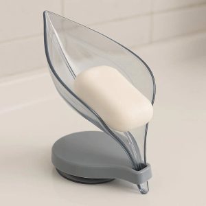 1 Self Draining Soap Dish Leaf Shaped Plastic Soap Holder With Suction Cup Base For Shower Bathroom Kitchen Countertop