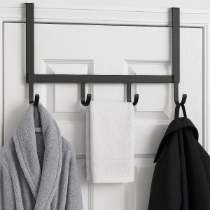 Over The Door Towel Rack Heavy Duty Metal Hanging Hooks Organizer For Bathroom Clothes Robe Coat Jacket Black