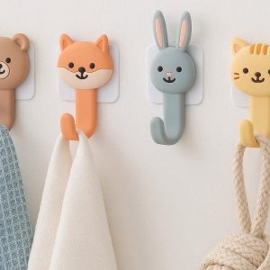 13 Cute Animals Silicone Towel Hooks Self Adhesive Wall Mounted Punch Free Punching Hanger For Kids Bathroom Kitchen