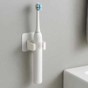19 Electric Toothbrush Holder Wall Mounted Adhesive Gravity Clip Stand Space Saving Bathroom Storage Rack White