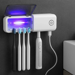 UV Light Toothbrush Sanitizer Holder Wall Mounted Rechargeable Automatic Toothbrush Cleaner Case Bathroom Storage Rack