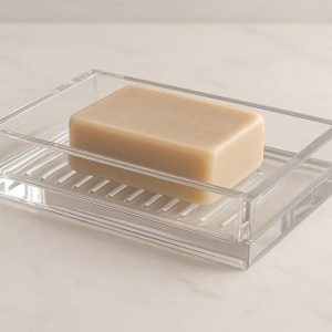 6 Clear Acrylic Soap Dish Modern Transparent Vanity Countertop Soap Holder Tray Minimalist Cosmetic Organizer Box Luxury