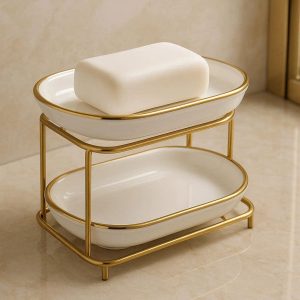 8 Ceramic Soap Dish Double Layer Porcelain Soap Holder Tray Detachable Metal Storage Organizer For Bathroom Shower Luxury